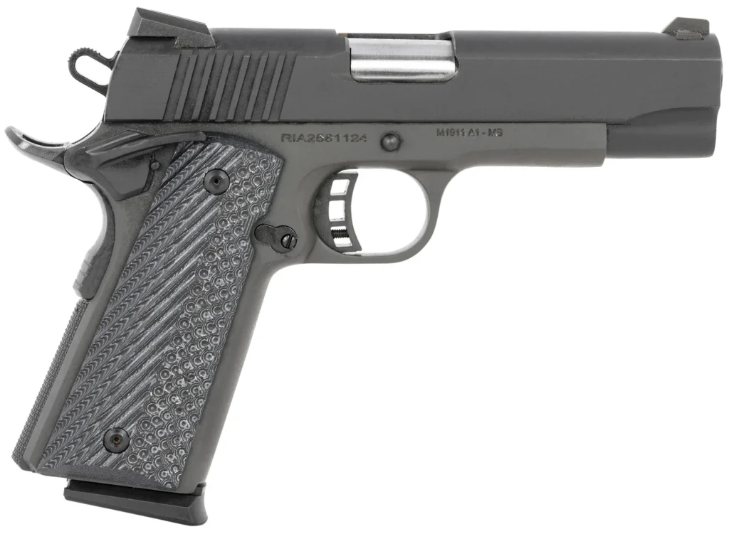 Rock Island 51531 M1911-A1 Standard MS 45 ACP 8+1 4.30" Button-Rifled Barrel, Black Parkerized Steel Frame w/Beavertail, Parkerized Serrated Slide, Black/Gray G10 Grip, Grip Safety