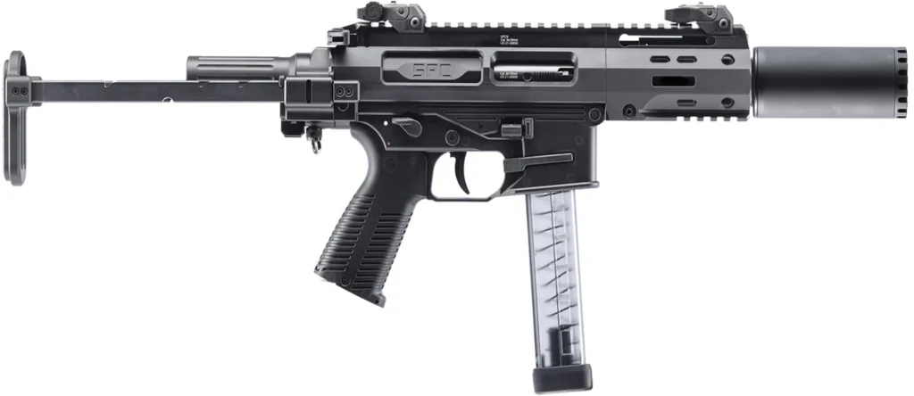 B&T Firearms 500003SDTB SPC9 SD 9mm Luger 33+1 4.50" with RBS Suppressor, Black, Tele Brace Adapter, Polymer Grip (OEM Mag)