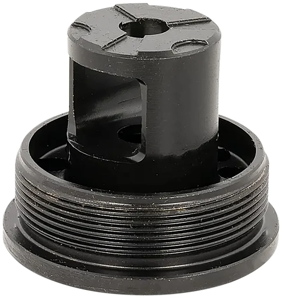 ADVANCED ARMAMENT COMPANY 65010 Flange Indexing Direct-Thread Adapter 1/2"-28 tpi, Muzzle Brake Design, for 1-3/8"-24 tpi Tubes