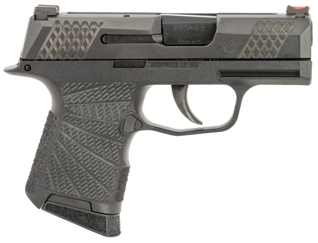 Wilson Combat SIGWCP3659B P365  9mm Luger 10+1 (2) 3.10", Black,  X-Tac Pattern Serrated Slide, Polymer Frame, Sunburst Grips, Fiber Optic Sights, Standard Trigger