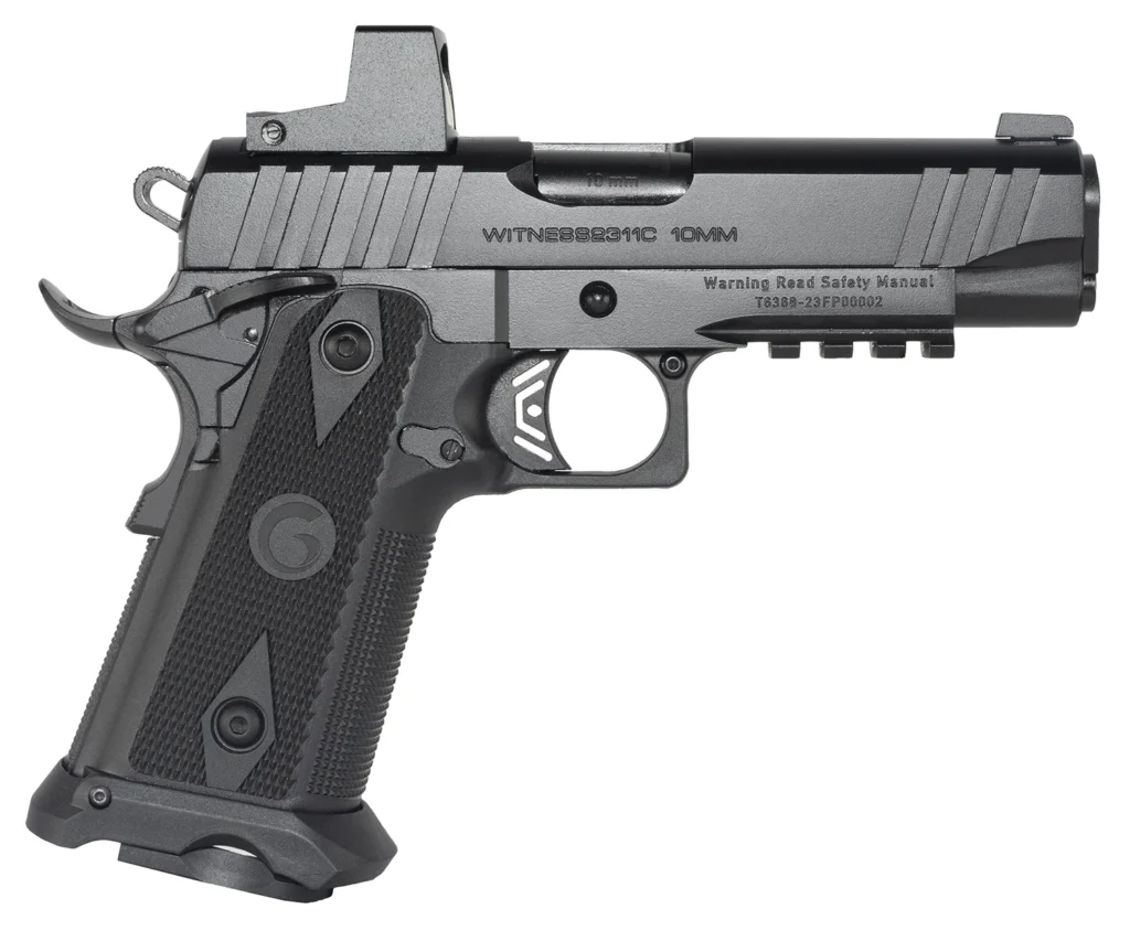 Girsan 395000 Witness2311  10mm Auto 15+1 5" Black Steel Barrel, Black Optic Ready/Serrated Steel Slide, Black Polymer Frame w/Beavertail & Picatinny Rail, Black Checkered Polymer Grip, Ambidextrous