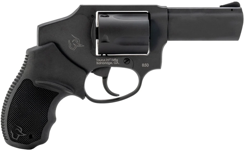 Taurus 2-850131 850  Small 38 Special 5 Shot 3" Matte Black Alloy Steel Barrel, Cylinder & Frame, Black Rubber Grip, Transfer Bar Safety, Concealed Hammer