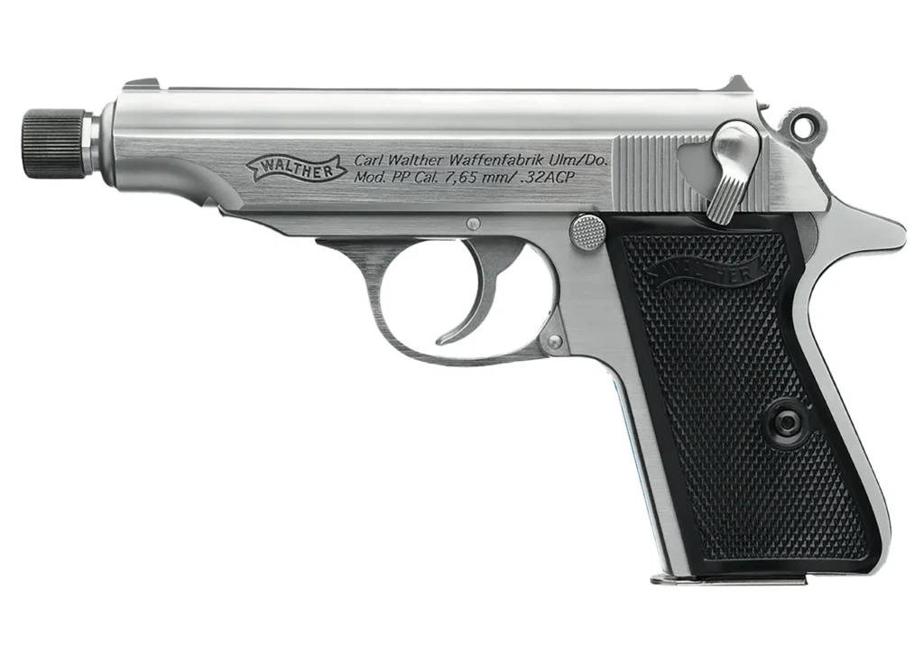 Walther Arms 4796062 PP SD Carry Frame 32 ACP 8+1 3.90" Stainless Steel Threaded Barrel, Stainless Steel Slide & Frame w/Beavertail, Black Polymer Grip