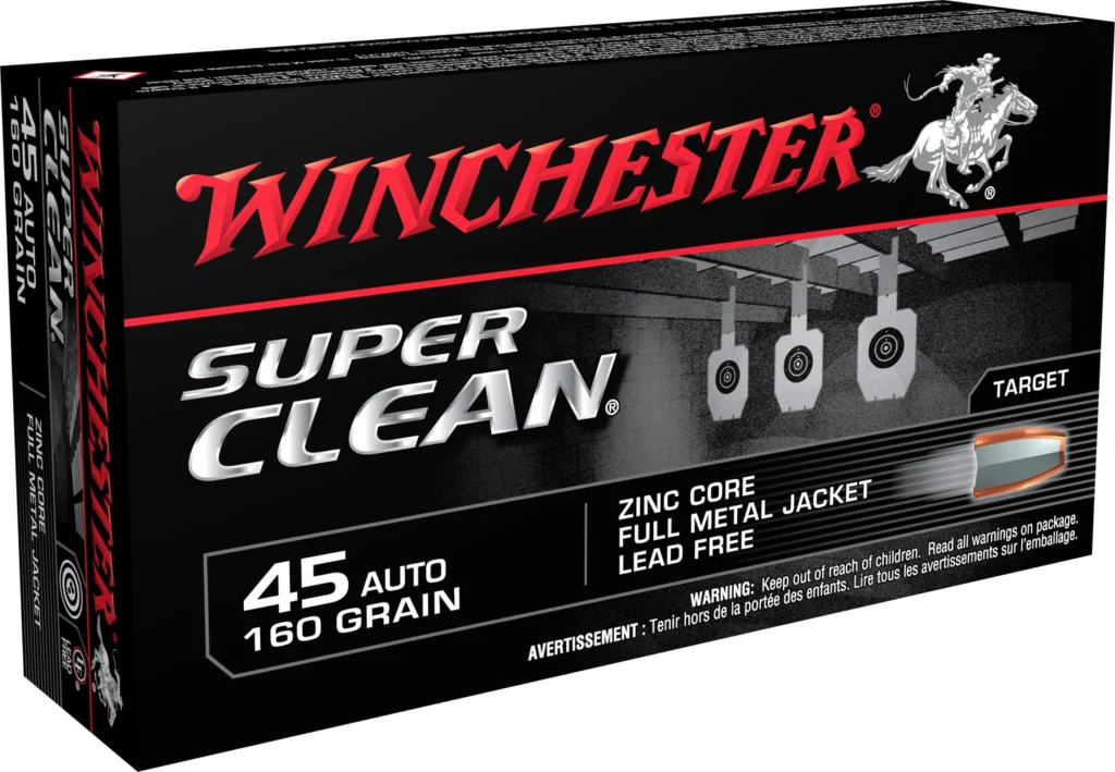 Winchester Ammo W45LF Super Clean  45ACP 160gr Lead Free Full Metal Jacket 50 Per Box/10 Case